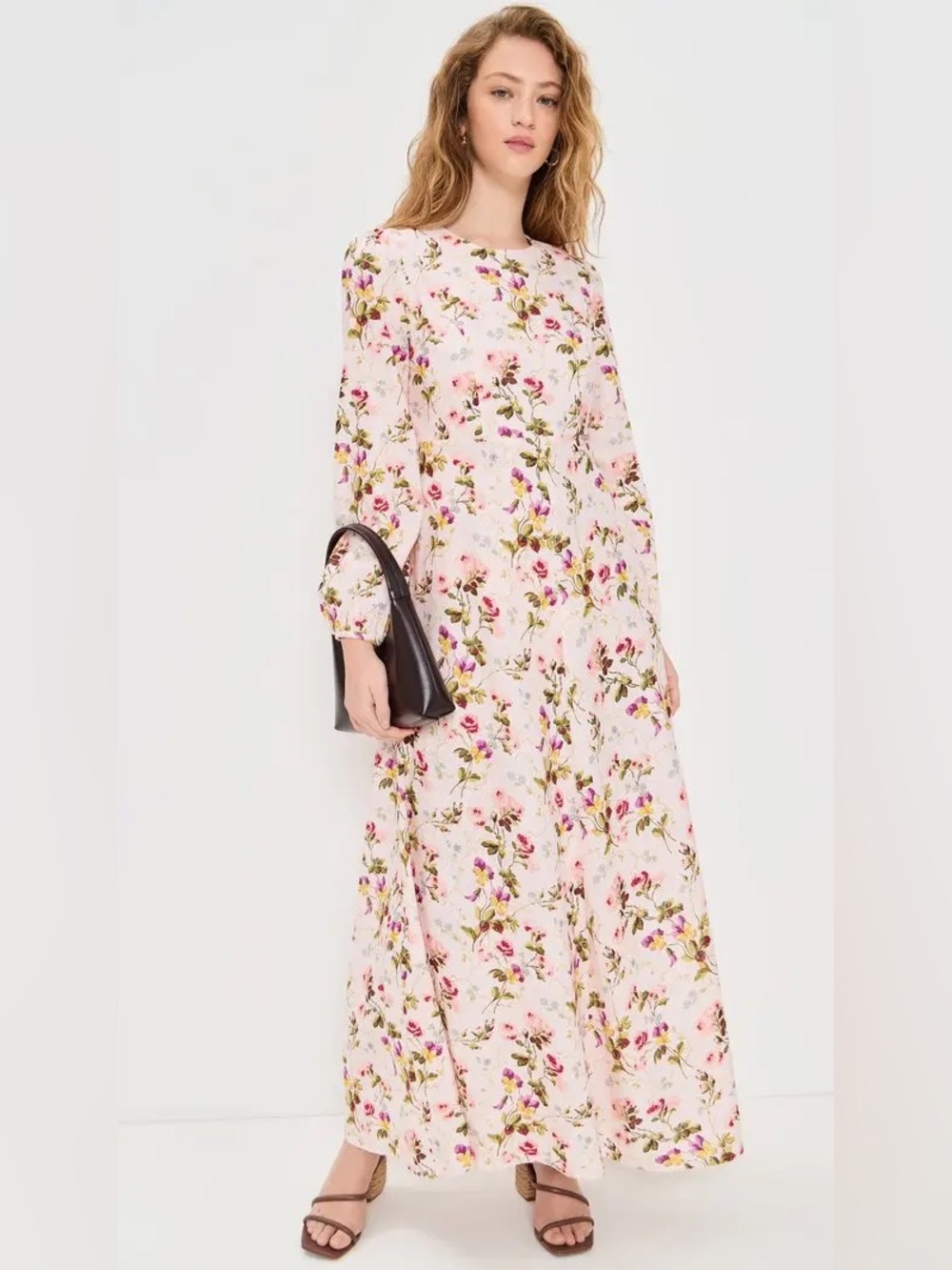 Hill House Nadia Dress in Bluebonnet; Pink Floral Long Sleeve Maxi Dress